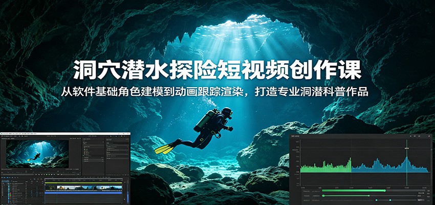 洞穴潜水探险短视频创作课：从软件基础角色建模到动画跟踪渲染，打造专业洞潜科普作品-抖音新作品监控助手