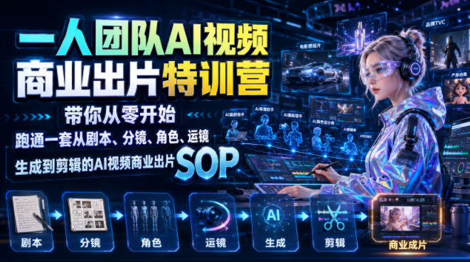 一人团队AI视频商业出片实战课：带你从零开始跑通一套从剧本、分镜、角色、运镜、生成到剪辑的AI视频商业出片SOP-抖音新作品监控助手