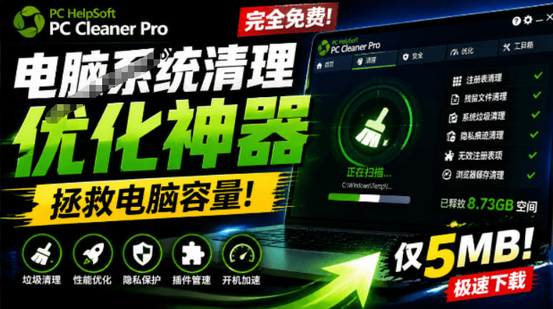 轻松吊打Win系统自带工具！电脑清理神器，拯救电脑容量，仅5MB，完全免费使用PC Cleaner Pro-抖音新作品监控助手