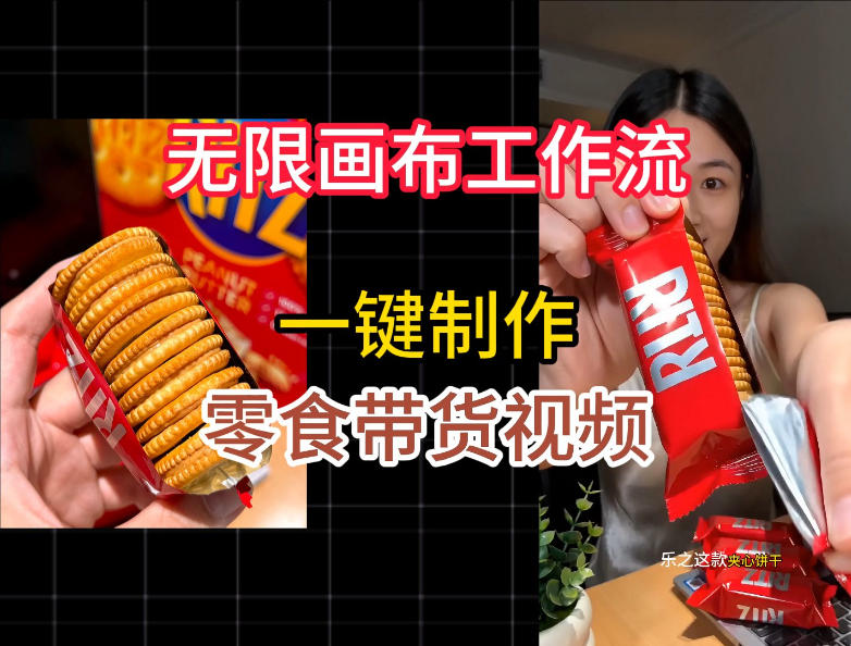 无限画布工作流一键制作零食带货视频，操作简单实操教学-抖音新作品监控助手