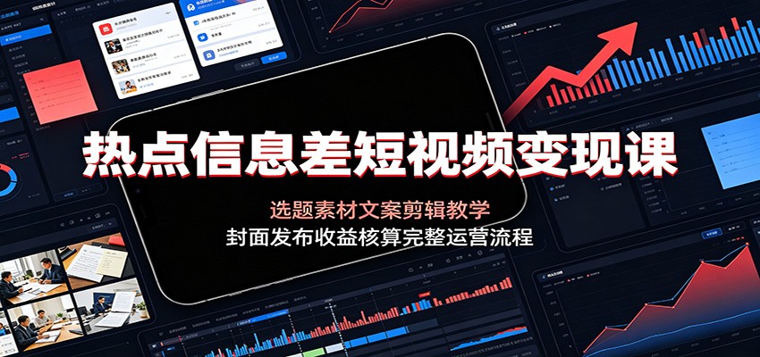 热点信息差短视频变现课：选题素材文案剪辑教学，封面发布收益核算完整运营流程-抖音新作品监控助手