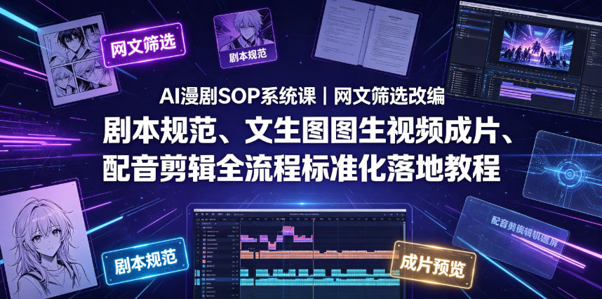 AI漫剧SOP系统课｜网文筛选改编、剧本规范、文生图图生视频成片、配音剪辑全流程标准化落地教程(更新)-抖音新作品监控助手