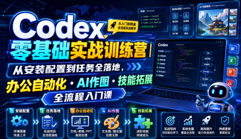 Codex零基础实战训练营｜从安装配置到任务全落地，办公自动化・AI作图・技能拓展全流程入门课-抖音新作品监控助手