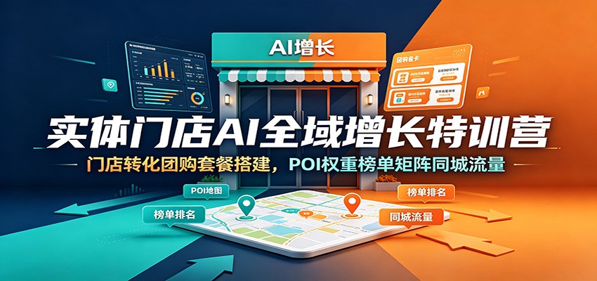 实体门店AI全域增长特训营：门店转化团购套餐搭建，POI权重榜单矩阵同城流量-抖音新作品监控助手