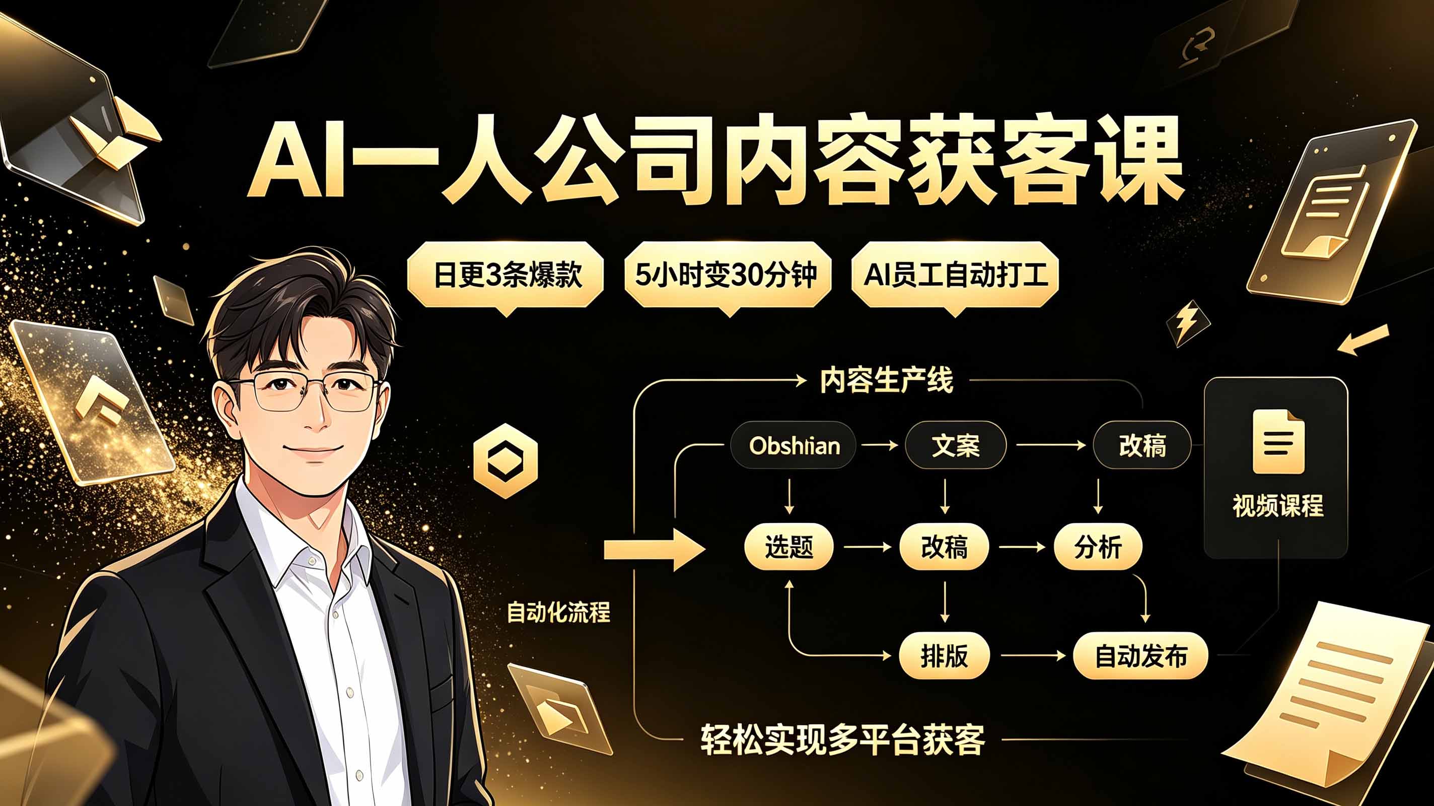 AI一人公司内容获客课：日更3条爆款×5小时变30分钟×AI员工自动打工，轻松实现多平台获客-抖音新作品监控助手