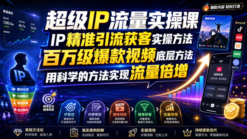 超级IP流量实操课，IP精准引流获客实操方法，百万级爆款视频底层方法，用科学的方法实现流量倍增-抖音新作品监控助手
