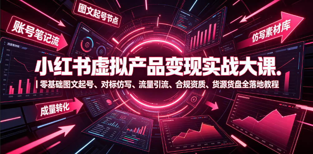 小红书虚拟产品变现实战大课｜零基础图文起号、对标仿写、流量引流、合规资质、货源货盘全落地教程-抖音新作品监控助手