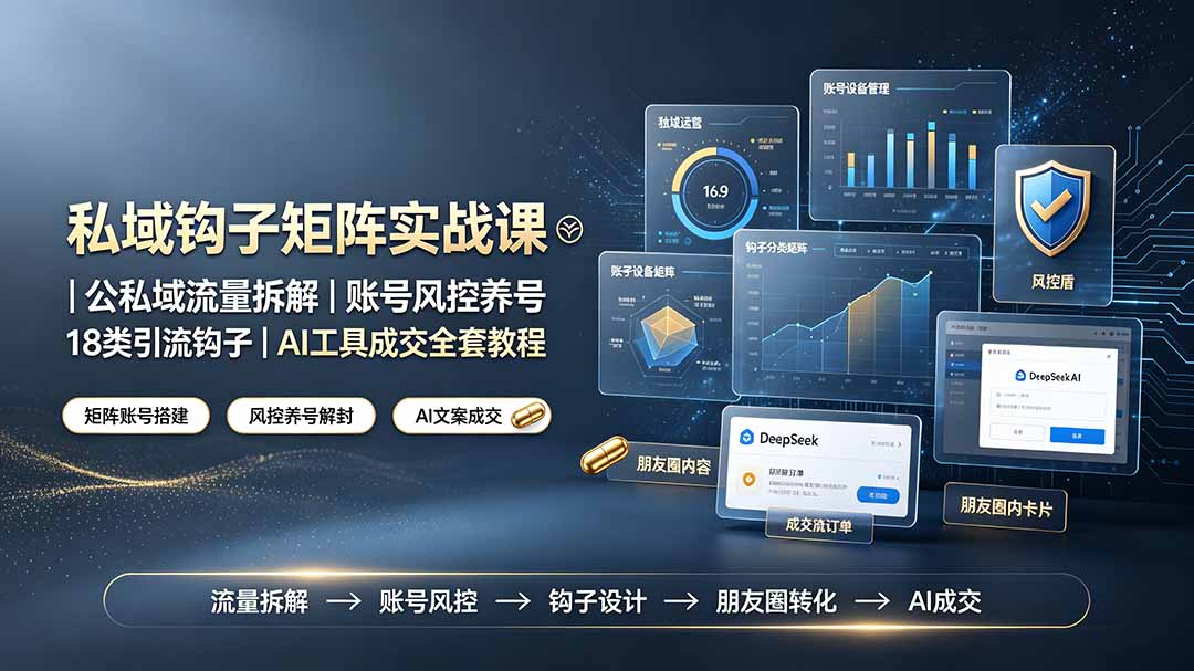 私域钩子矩阵实战课〓公私域流量拆解｜账号风控养号｜18类引流钩子｜AI工具成交全套教程-抖音新作品监控助手