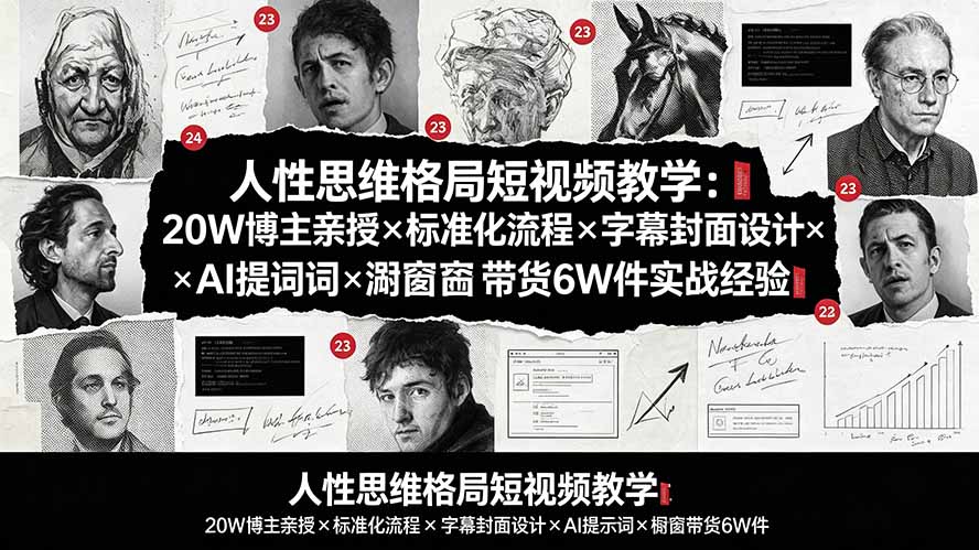 人性思维格局短视频教学：20W博主亲授×标准化流程×字幕封面设计×AI提示词×橱窗带货6W件实战经验-抖音新作品监控助手