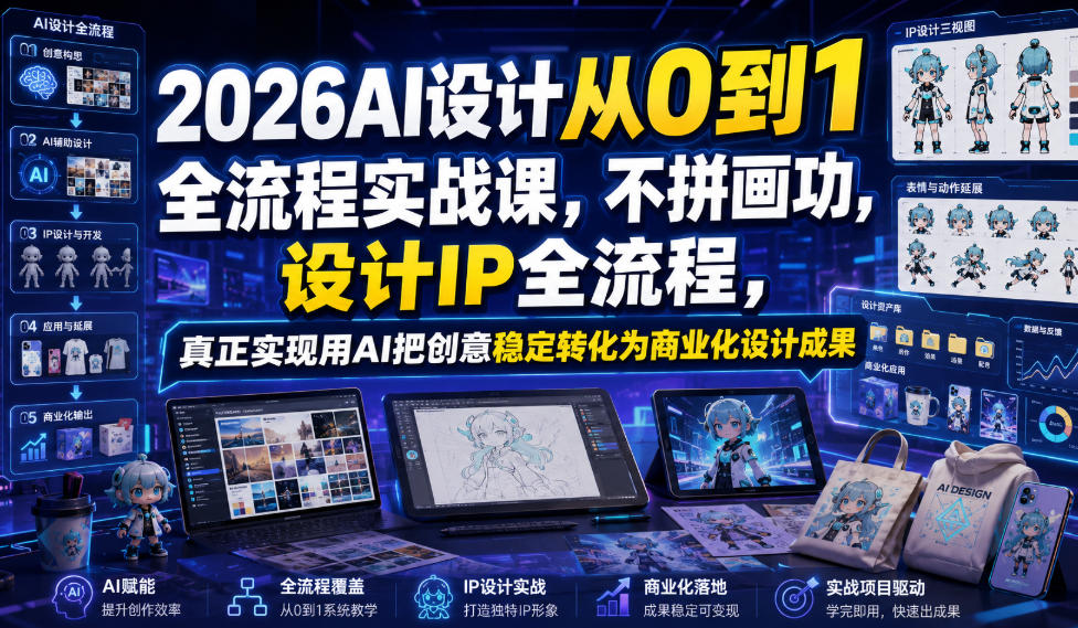 2026AI设计从0到1全流程实战课，不拼画功，设计IP全流程，真正实现用AI把创意稳定转化为商业化设计成果-抖音新作品监控助手