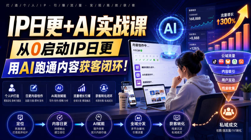 IP日更+AI实战课，从0启动IP日更，IP置顶视频制作+100条选题库搭建+10条日更规划，用AI跑通内容获客闭环!-抖音新作品监控助手
