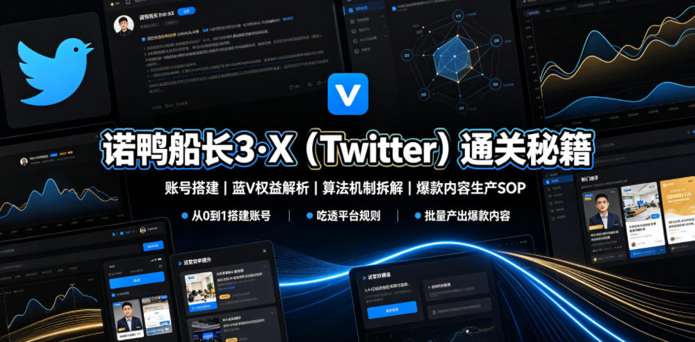 诺鸭船长3·X(Twitter)通关秘籍，涵盖账号搭建、蓝V权益解析、算法机制拆解及爆款内容生产SOP-抖音新作品监控助手