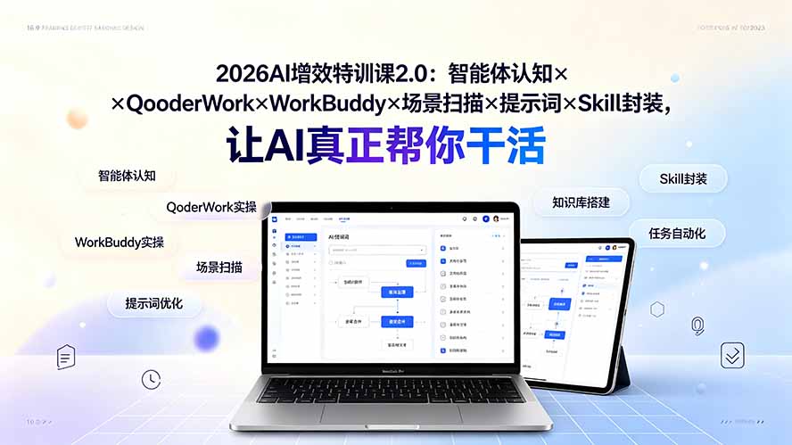 2026AI增效特训课2.0：智能体认知×QoderWork×WorkBuddy×场景扫描×提示词×Skill封装，让AI真正帮你干活-抖音新作品监控助手