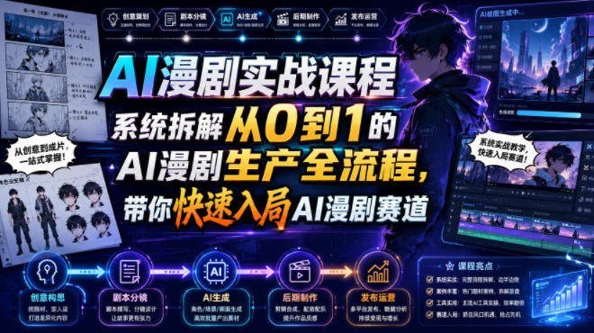 AI漫剧实战课程，系统拆解从0到1的AI漫剧生产全流程，带你快速入局AI漫剧赛道-抖音新作品监控助手