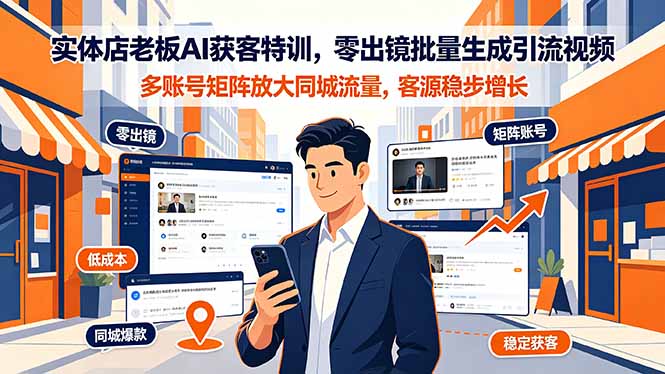 实体店老板AI获客特训,零出镜批量生成引流视频,多账号矩阵放大同城流量,客源稳步增长-抖音新作品监控助手