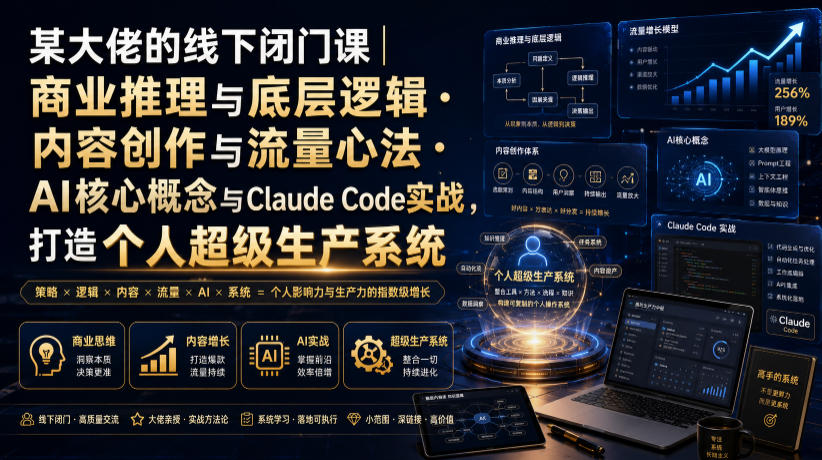 某大佬的线下闭门课｜商业推理与底层逻辑・内容创作与流量心法・AI核心概念与Claude Code实战，打造个人超级生产系统【录音+图片】-抖音新作品监控助手