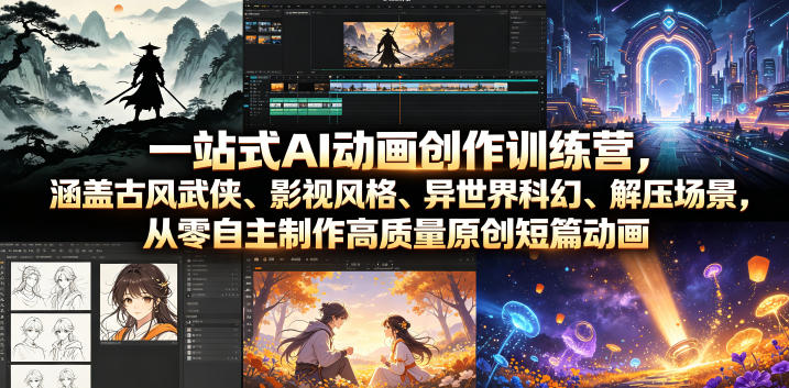 一站式AI动画创作训练营，涵盖古风武侠、影视风格、异世界科幻、解压场景，从零自主制作高质量原创短篇动画(更新)-抖音新作品监控助手