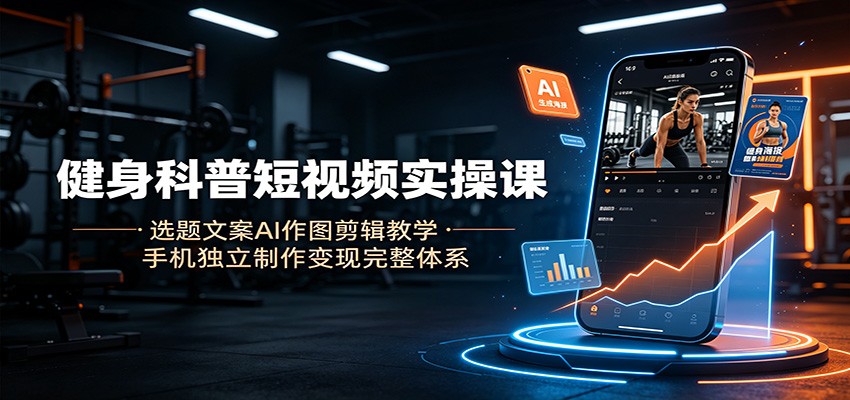 健身科普短视频实操课：选题文案AI作图剪辑教学，手机独立制作变现完整体系-抖音新作品监控助手