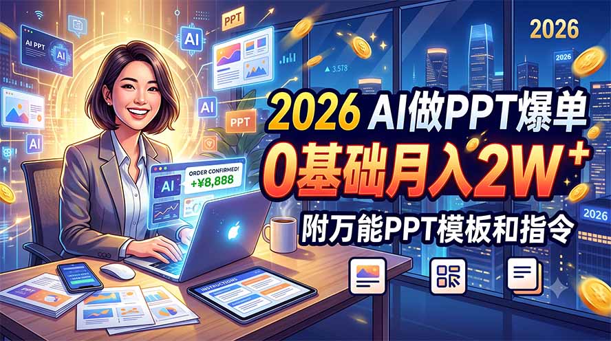2026 AI做PPT爆单，0基础月入2W，附万能PPT模板和指令-抖音新作品监控助手