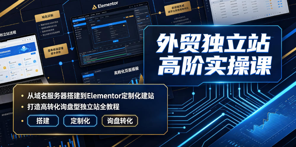 外贸独立站高阶实操课|从域名服务器搭建到Elementor定制化建站,打造高转化询盘型独立站全教程-抖音新作品监控助手