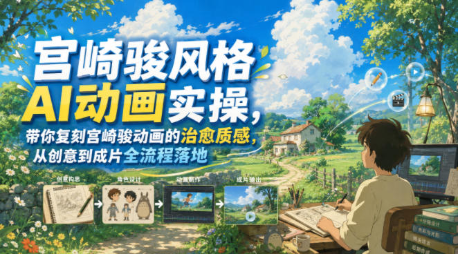 宫崎骏风格AI动画实操，带你复刻宫崎骏动画的治愈质感，从创意到成片全流程落地-抖音新作品监控助手