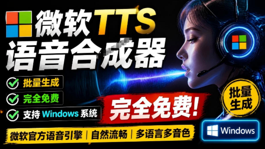 微软TTS免费语音配音生成器，完全免费，支持多语音、多音色选择，Windows系统专用TTS语音合成器-抖音新作品监控助手