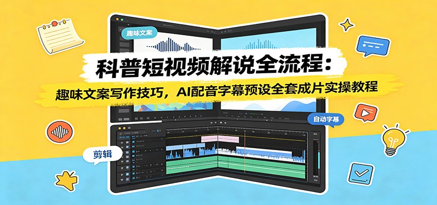 科普短视频解说全流程:趣味文案写作技巧,AI配音字幕预设全套成片实操教程-抖音新作品监控助手