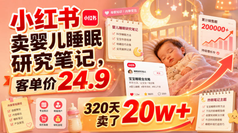 小红书卖婴儿睡眠研究笔记，客单价24.9，320天卖了20w+-抖音新作品监控助手