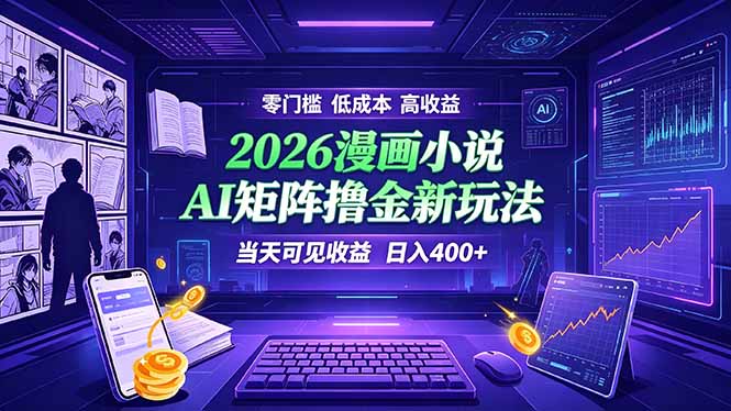 爆款小说漫画大阅读 ai矩阵操作 当天可见收益 日入400+ 零门槛 高收益-抖音新作品监控助手