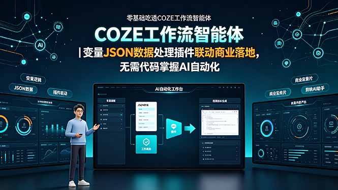零基础吃透COZE工作流智能体｜变量JSON数据处理插件联动商业落地，无需代码掌握AI自动化-抖音新作品监控助手