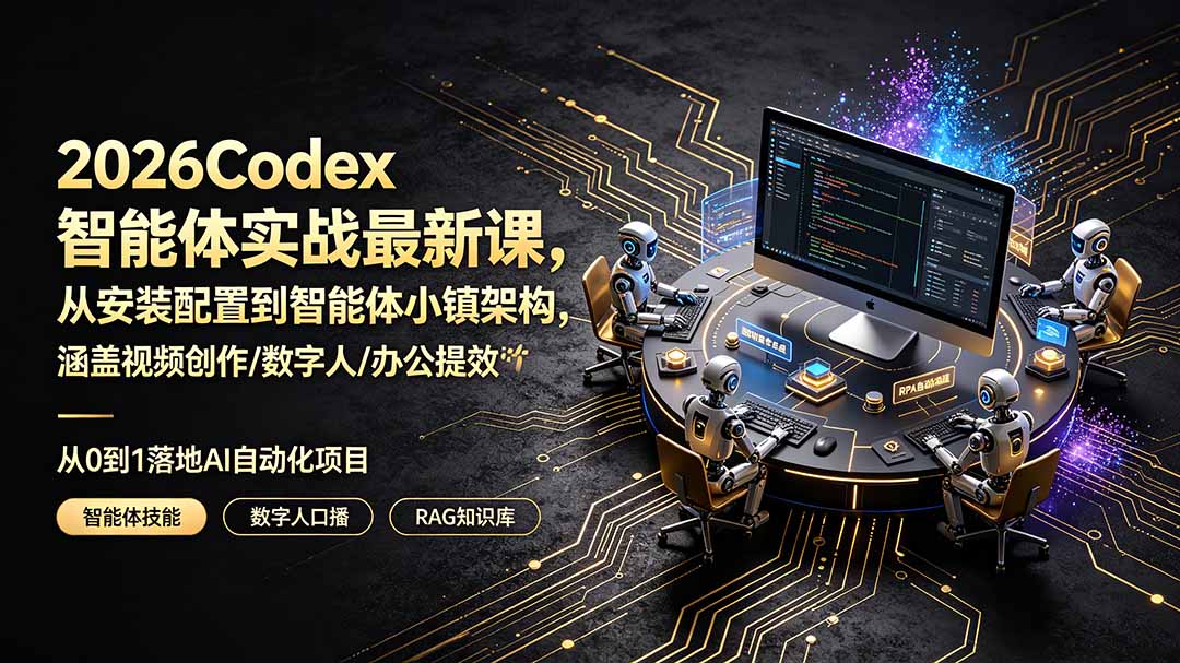 2026Codex智能体实战最新课，从安装配置到智能体小镇架构，涵盖视频创作/数字人/办公提效全技能-抖音新作品监控助手