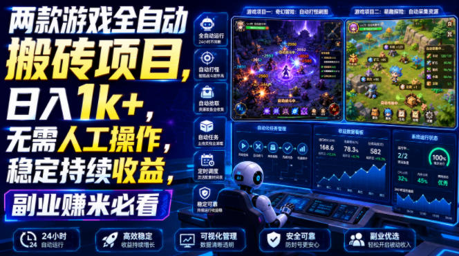 两款游戏全自动搬砖项目，无需人工操作，日入1k+，稳定持续收益，副业赚米必看【揭秘】-抖音新作品监控助手