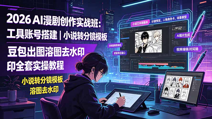 2026AI漫剧创作实战班：工具账号搭建｜小说转分镜模板｜豆包出图溶图去水印全套实操教程-抖音新作品监控助手