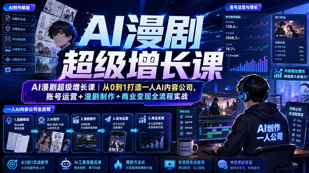 AI漫剧超级增长课｜从0到1打造一人AI内容公司，账号运营+漫剧制作+商业变现全流程实战-抖音新作品监控助手
