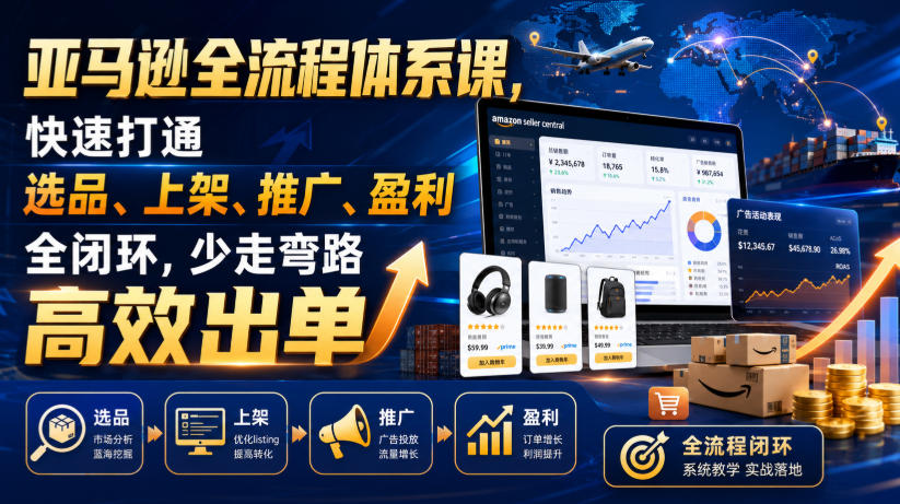 亚马逊全流程体系课，快速打通选品、上架、推广、盈利全闭环，少走弯路高效出单-抖音新作品监控助手