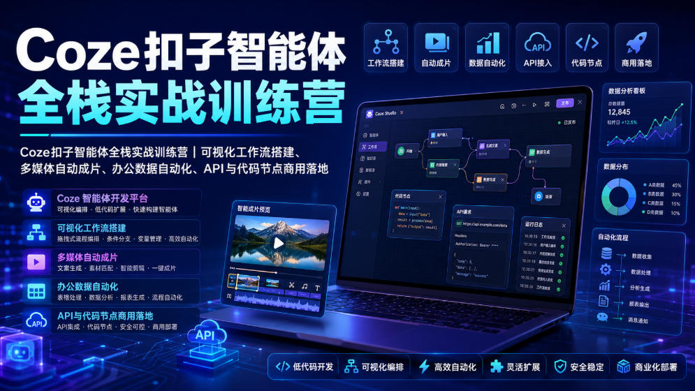 Coze扣子智能体全栈实战训练营｜可视化工作流搭建、多媒体自动成片、办公数据自动化、API与代码节点商用落地-抖音新作品监控助手