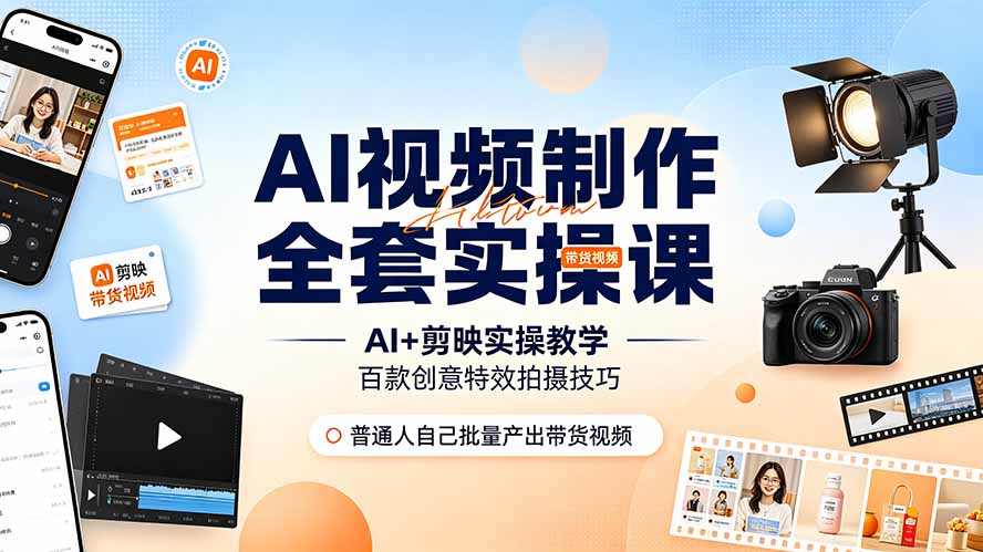 AI视频制作全套实操课，多款AI工具搭配剪映教学，百种特效运镜拍摄实操，抖音账号带货运营全覆盖-抖音新作品监控助手
