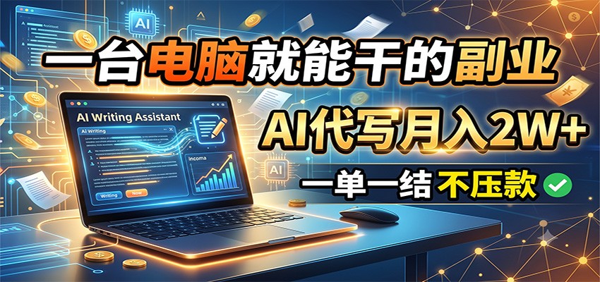 一台电脑就能干的副业，AI代写月入2W+，一单一结不压款-抖音新作品监控助手