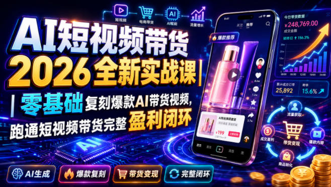 AI短视频带货2026全新实战课｜零基础复刻爆款AI带货视频，跑通短视频带货完整盈利闭环-抖音新作品监控助手