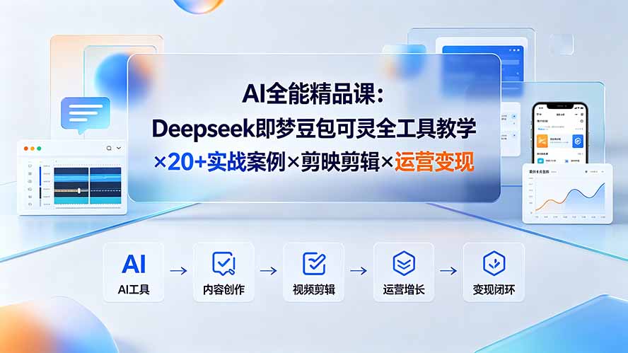 AI全能精品课：Deepseek即梦豆包可灵全工具教学×20+实战案例×剪映剪辑×运营变现-抖音新作品监控助手