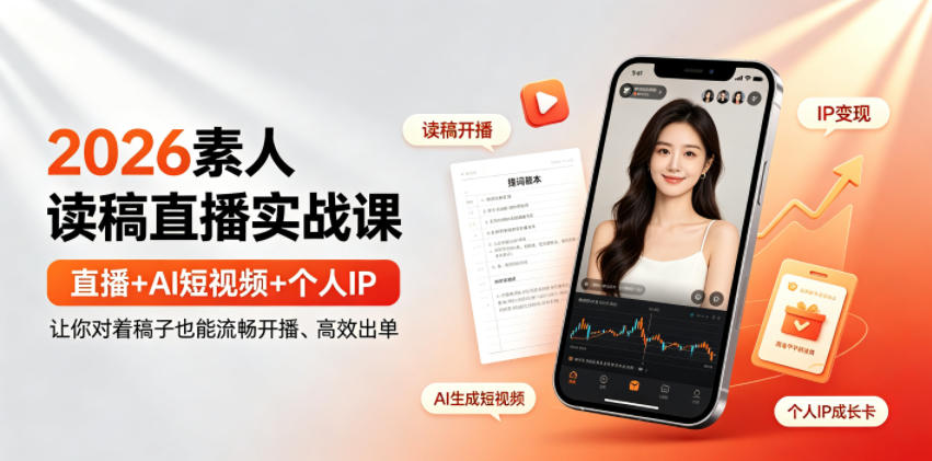 2026素人读稿直播实战课｜直播+AI短视频+个人IP，让你对着稿子也能流畅开播、高效出单-抖音新作品监控助手