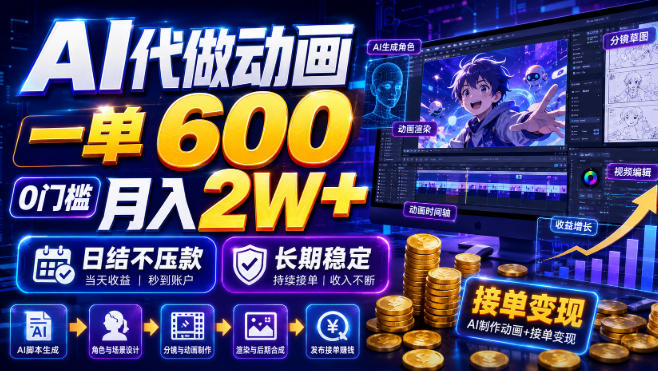 AI代做动画，一单600，0门槛月入2W+，日结不压款，长期稳定【揭秘】-抖音新作品监控助手