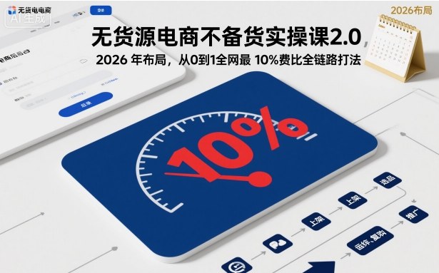 无货源电商不备货实操课2.0，2026年布局，从0到1全网最低10%费比全链路打法【更新26年7月22日】-抖音新作品监控助手