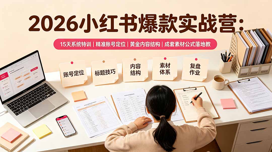 2026小红书爆款实战营：15天系统特训｜精准账号定位｜黄金内容结构｜成套素材公式落地教程-抖音新作品监控助手