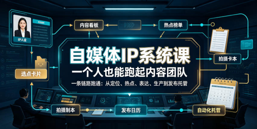 自媒体IP系统课，一个人也能跑起内容团队，一条链路跑通，从定位、热点、表达、生产到发布托管-抖音新作品监控助手