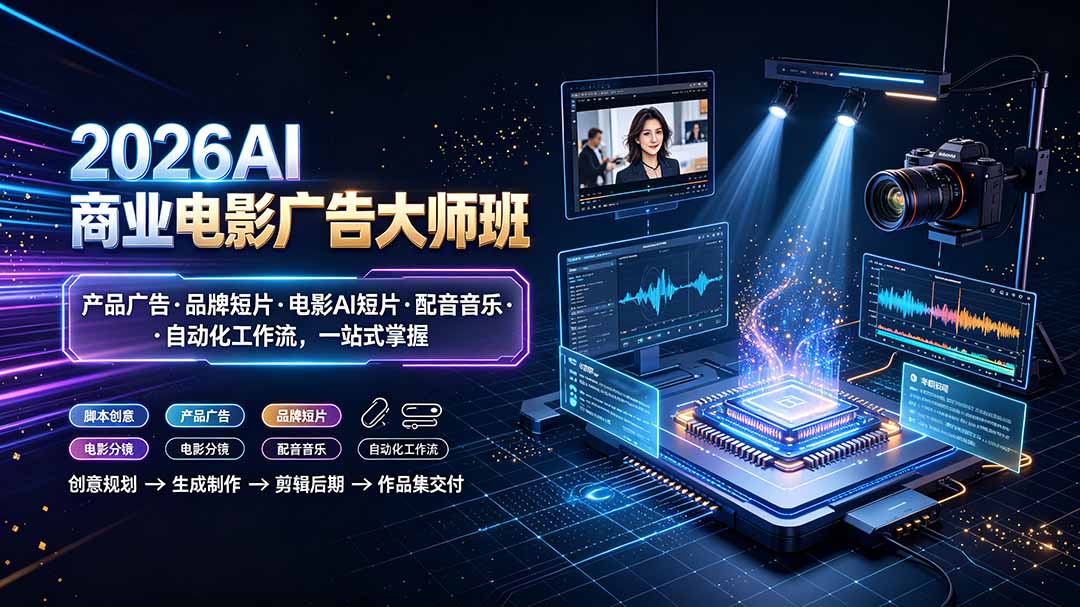 2026AI商业电影广告大师班：产品广告·品牌短片·电影AI短片·配音音乐·自动化工作流，一站式掌握-抖音新作品监控助手