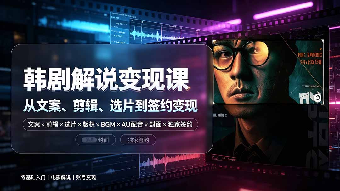 抖音270W粉丝博主亲授韩剧解说课：文案×剪辑×选片×版权×BGM×AU配音×封面×独家签约，零基础到变现-抖音新作品监控助手