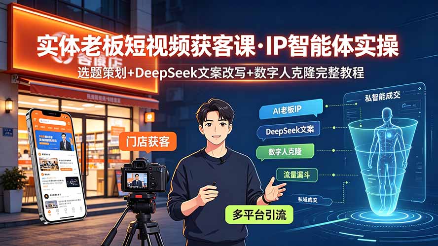 实体老板短视频获客课·IP智能体实操｜选题策划+DeepSeek文案改写+数字人克隆完整教程-抖音新作品监控助手
