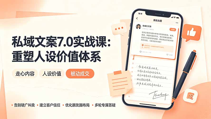 私域文案实战课7.0：重塑人设价值体系｜-告别硬广推销×走心内容×自我价值塑造，实现被动成交-抖音新作品监控助手