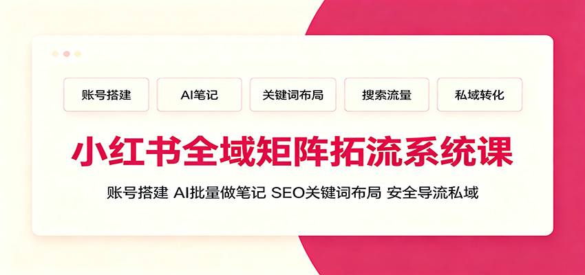 小红书全域矩阵拓流系统课：账号搭建、AI批量做笔记，SEO关键词布局、安全导流私域-抖音新作品监控助手